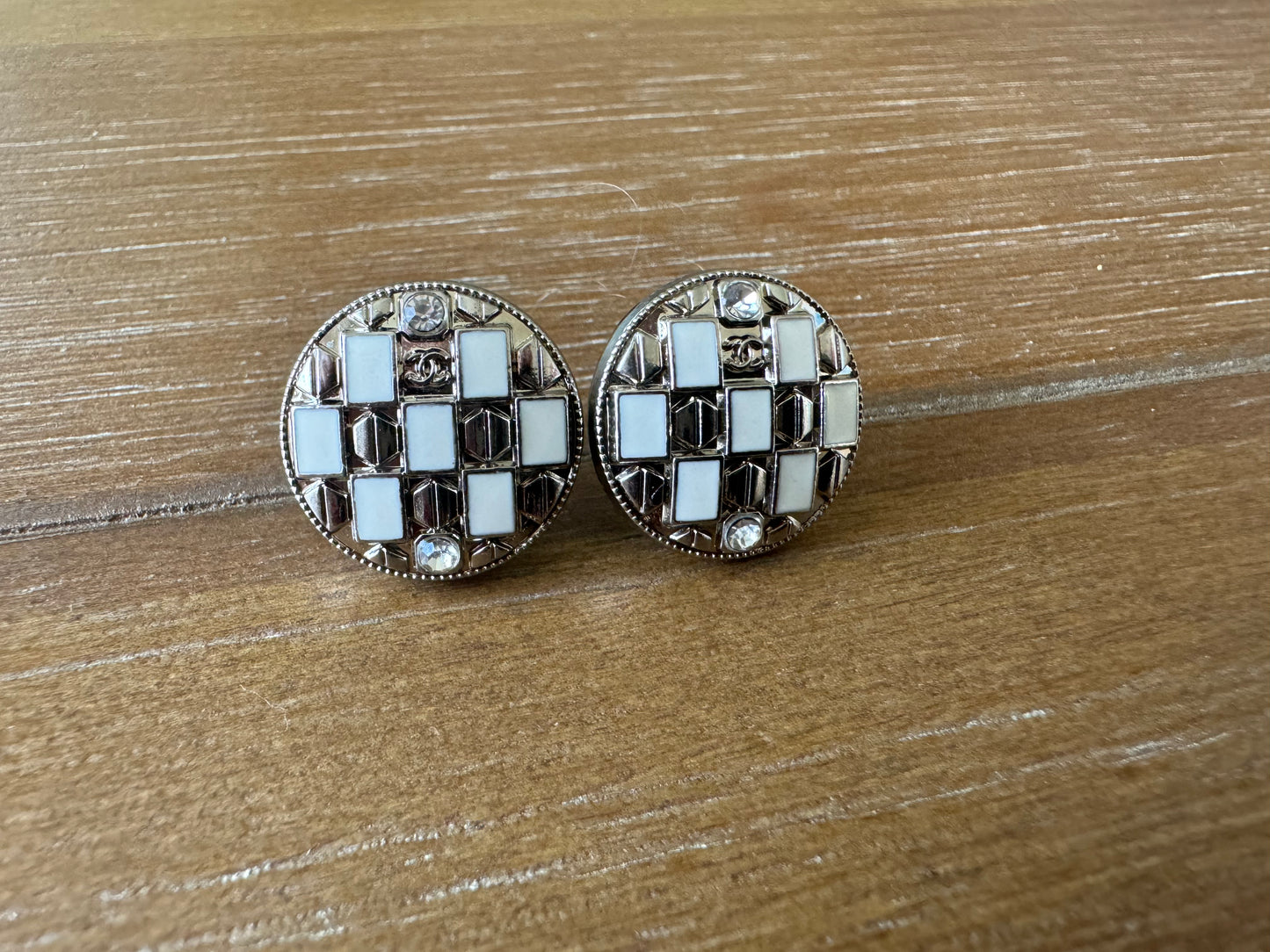 Silver Checkered Stud Earrings