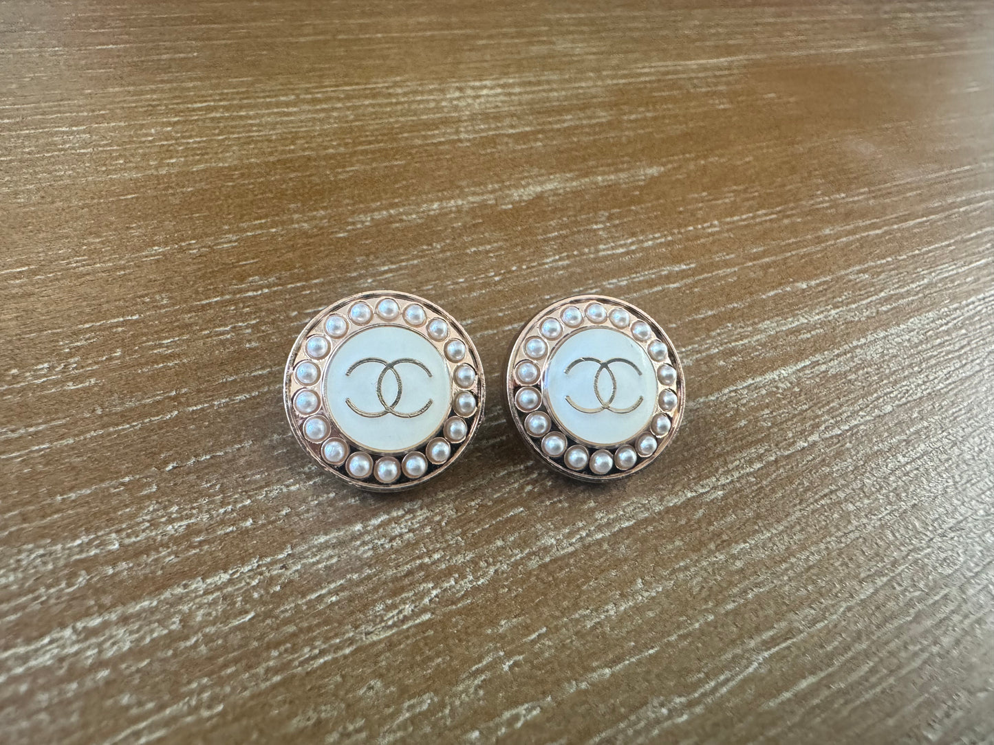 Pearl Surround and White Enamel Stud Earrings