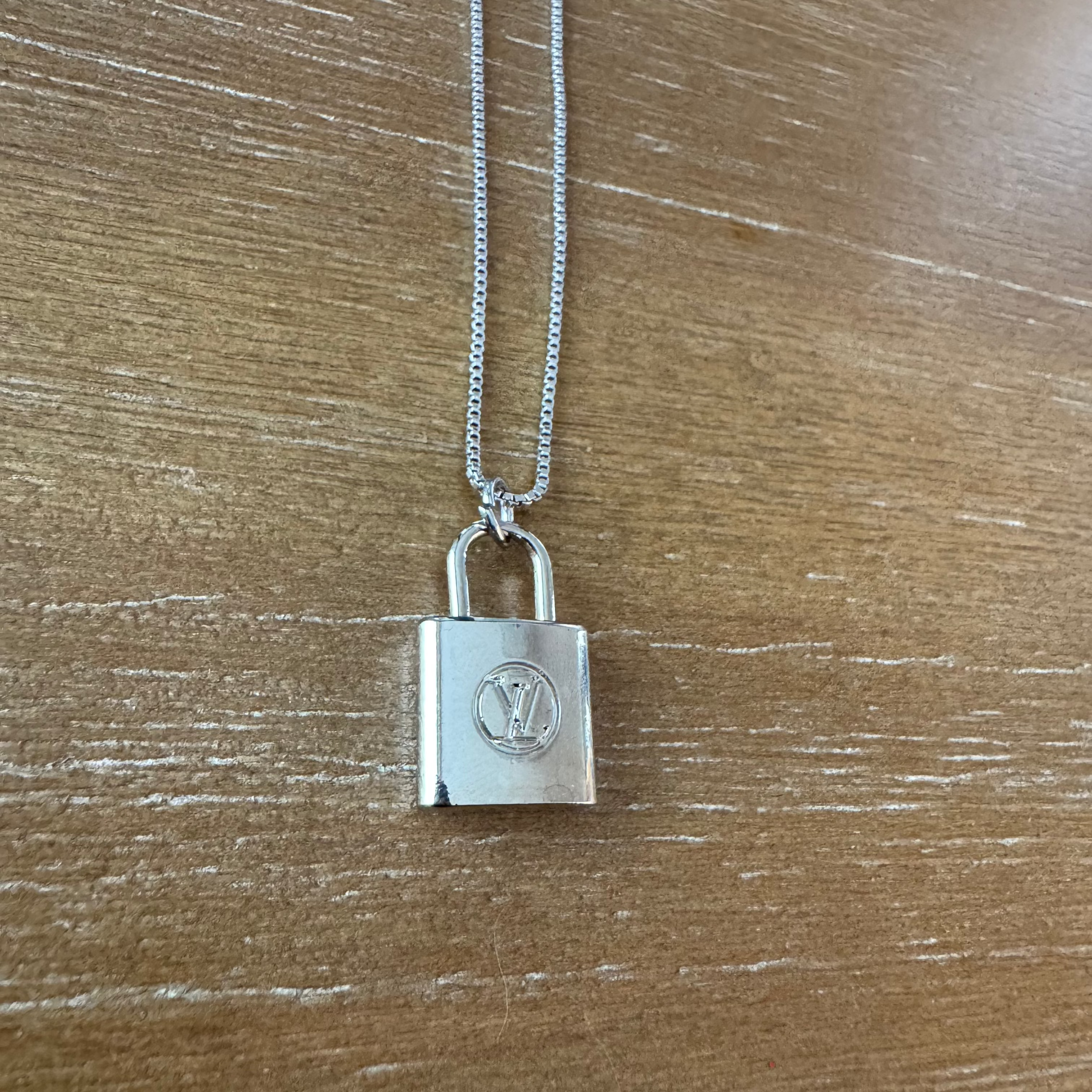 Silver Circle Monogram Lock Necklace