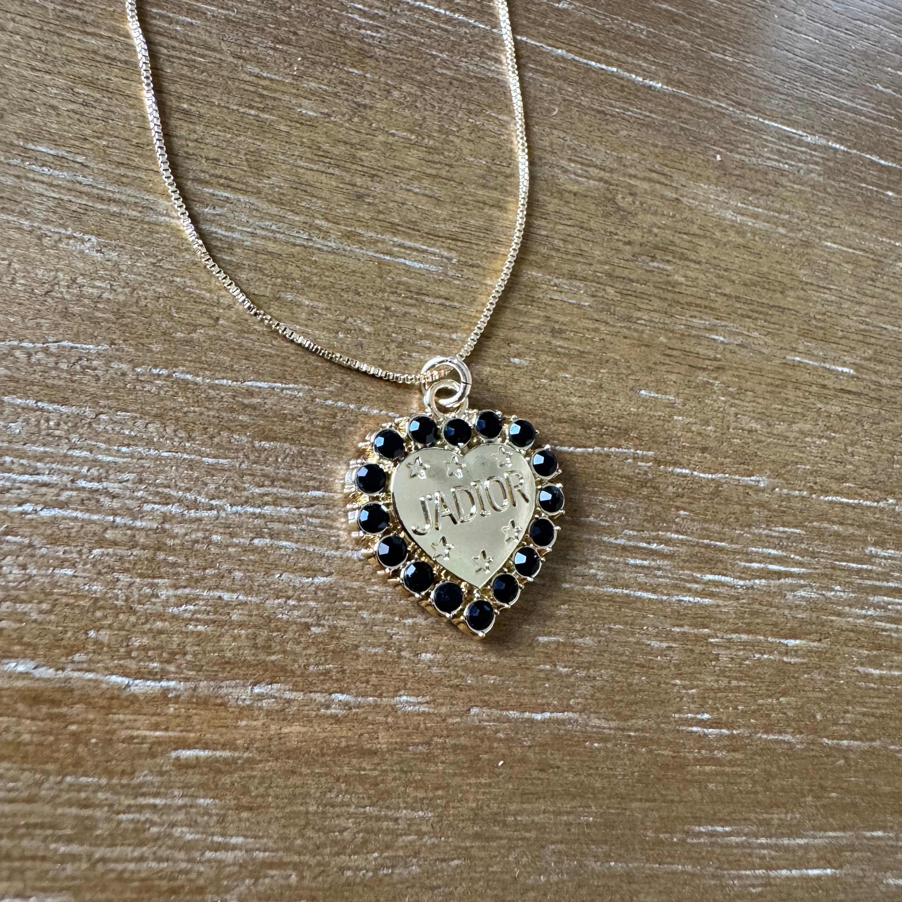Black Rhinestone Heart Necklace