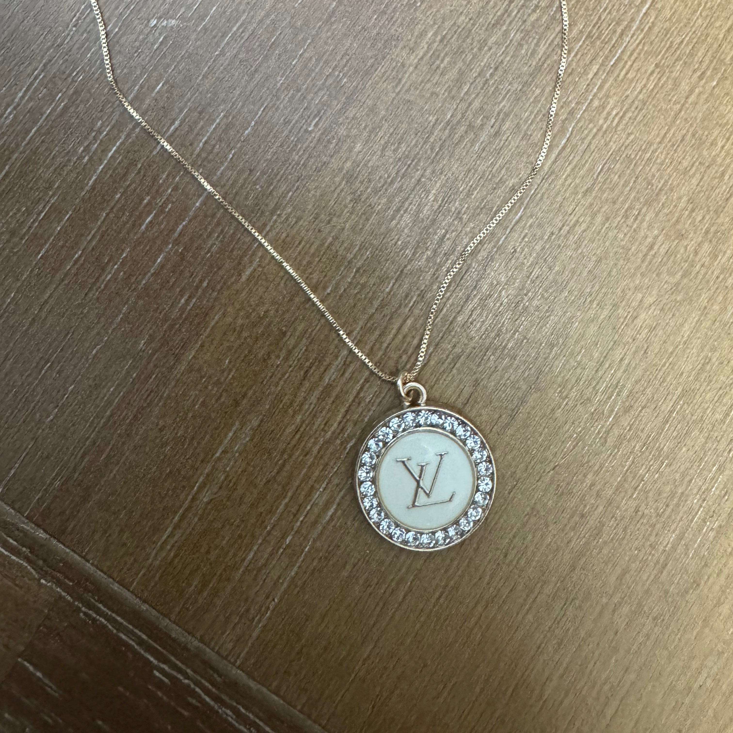 White Enamel and Rhinestone Surround Necklace