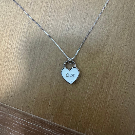 Silver and White Heart Neckalce