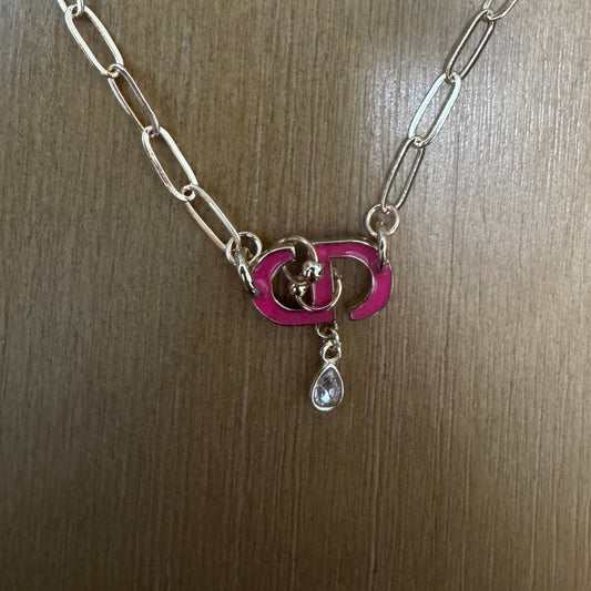Pink Enamel Monogram Necklace