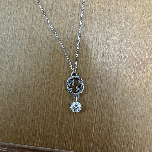 Silver Textured Monogram Diamond Necklace