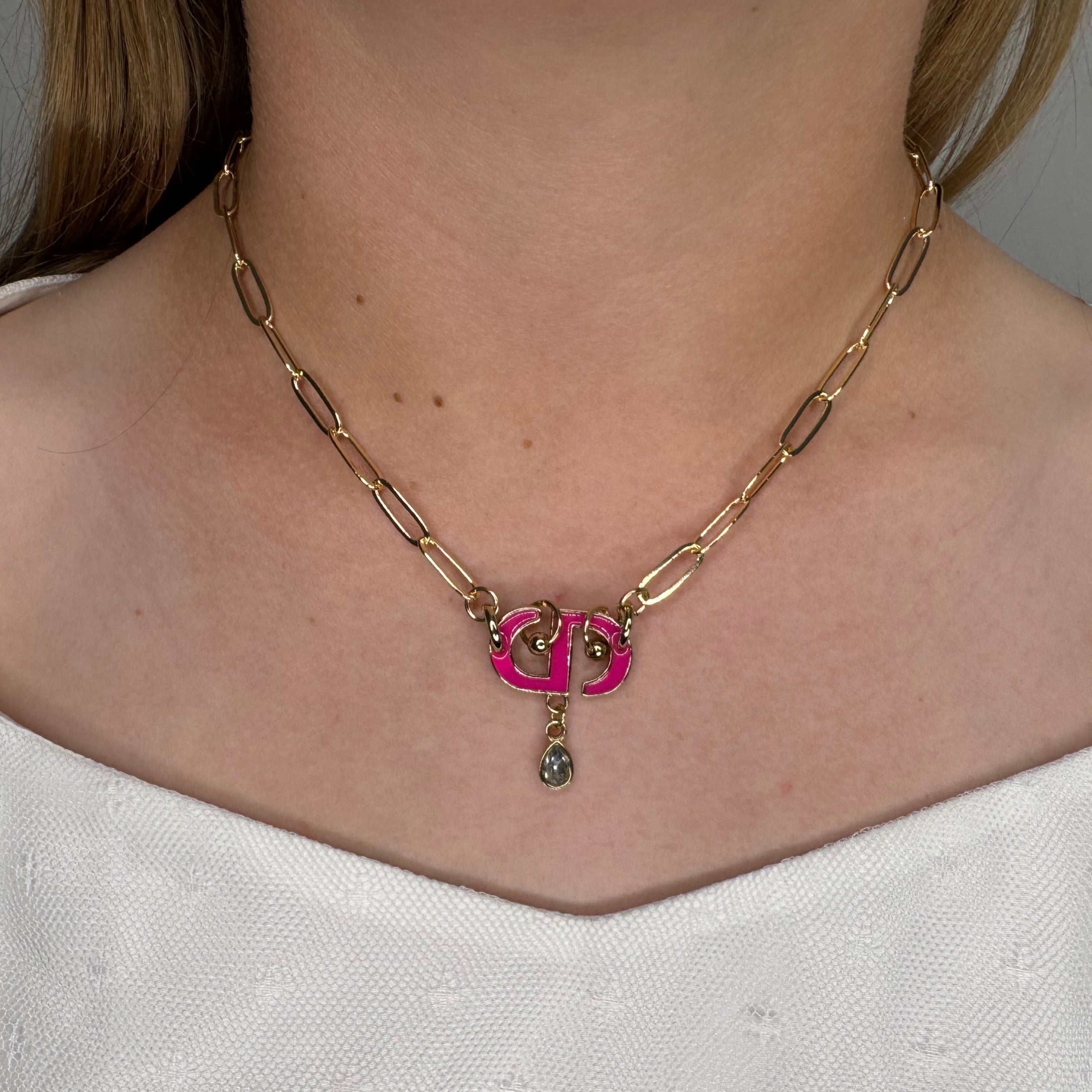 Pink Enamel Monogram Necklace