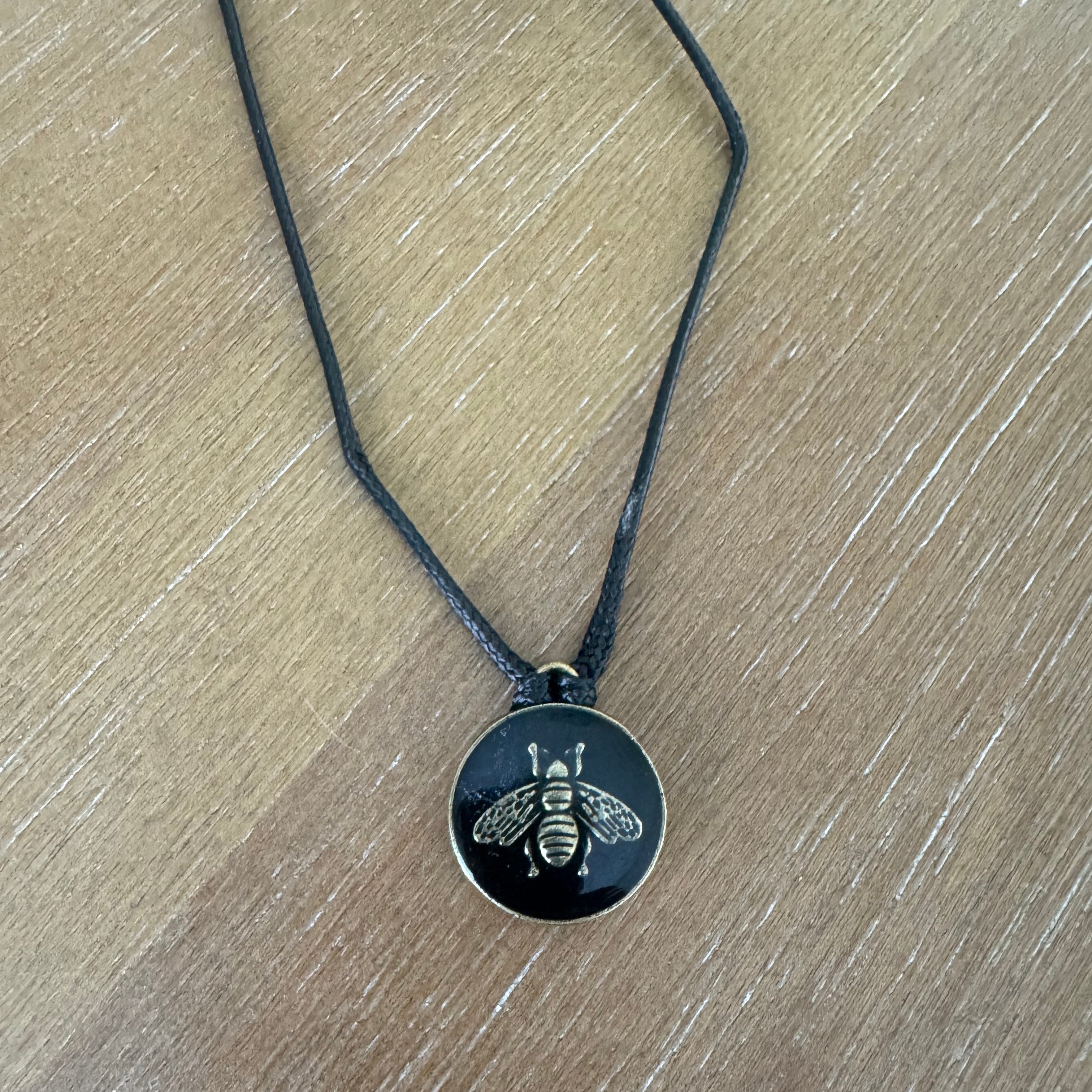 Black Bee on Cord Necklace