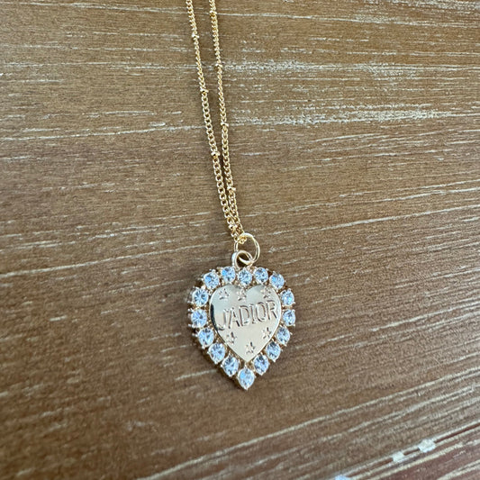 Gold Heart with Rhinestone Surround Necklace