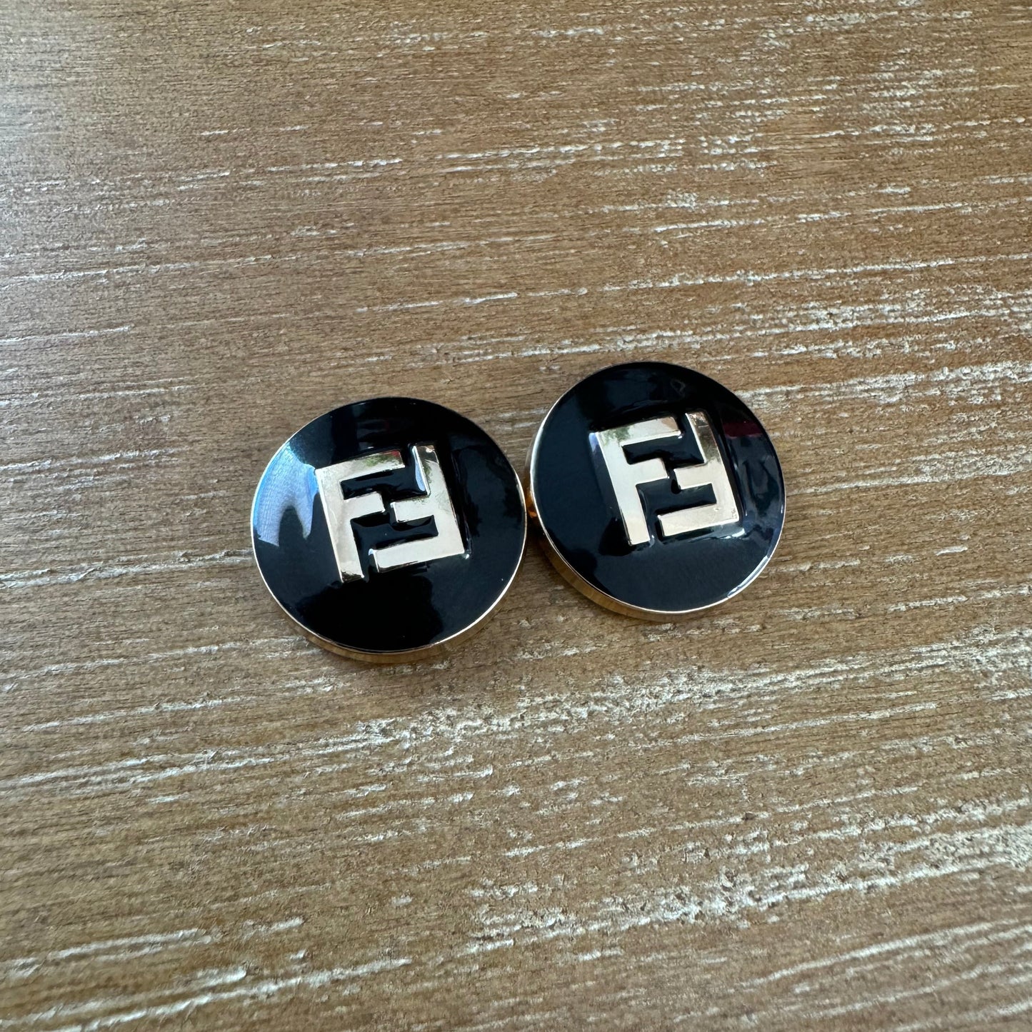 Round Large Black Double Letter Earring Studs