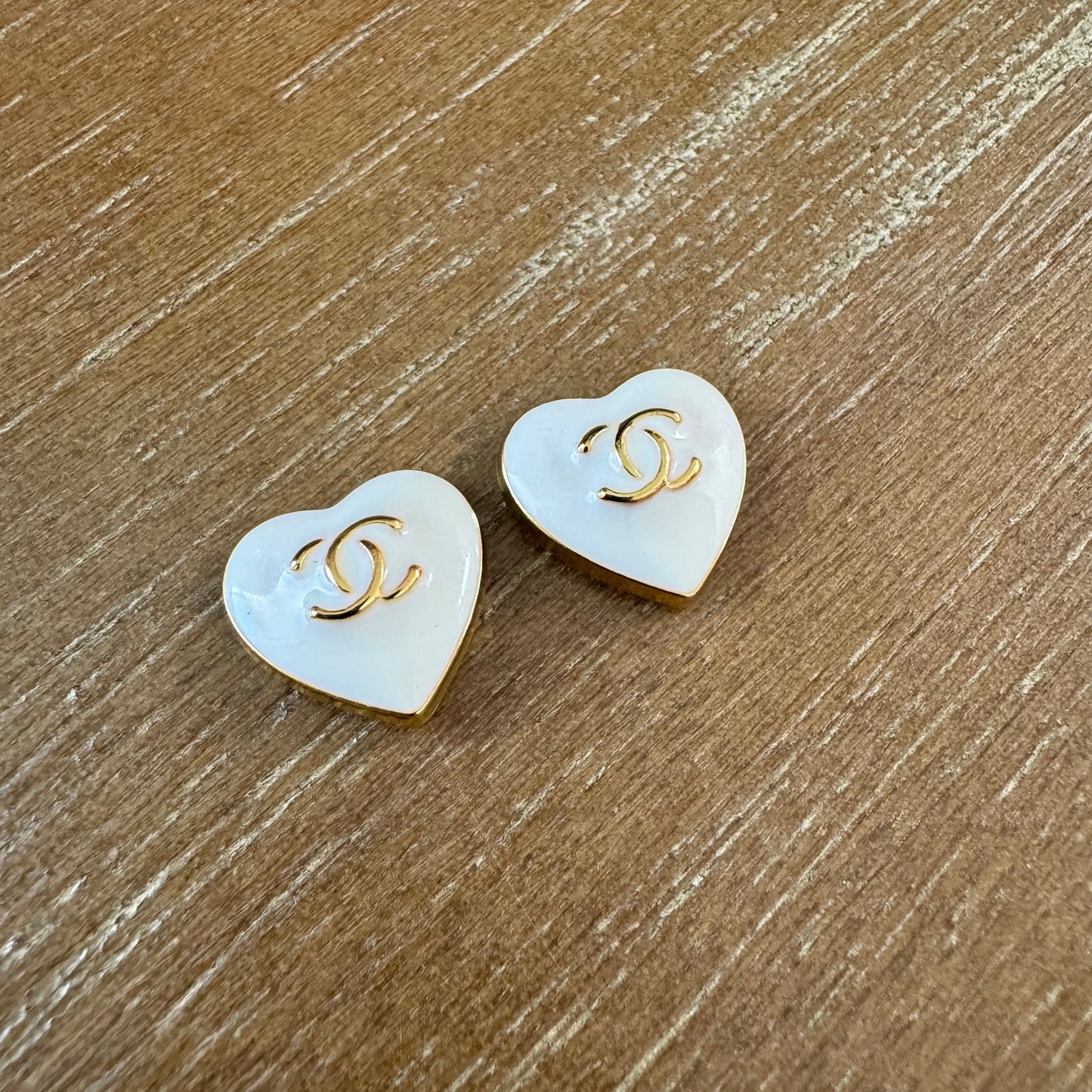 White Heart Enamel Stud Earrings