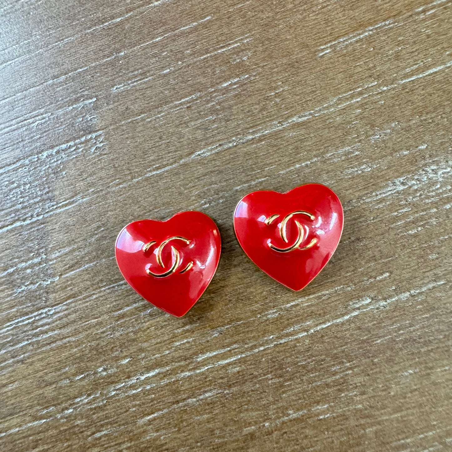 Red Enamel Heart Stud Earrings