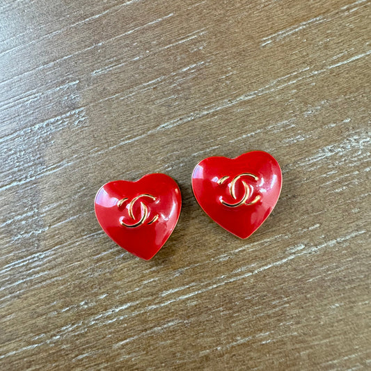 Red Enamel Heart Stud Earrings