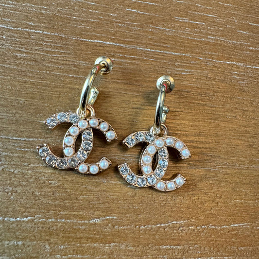 Pearl and Crystal Huggie Earrings