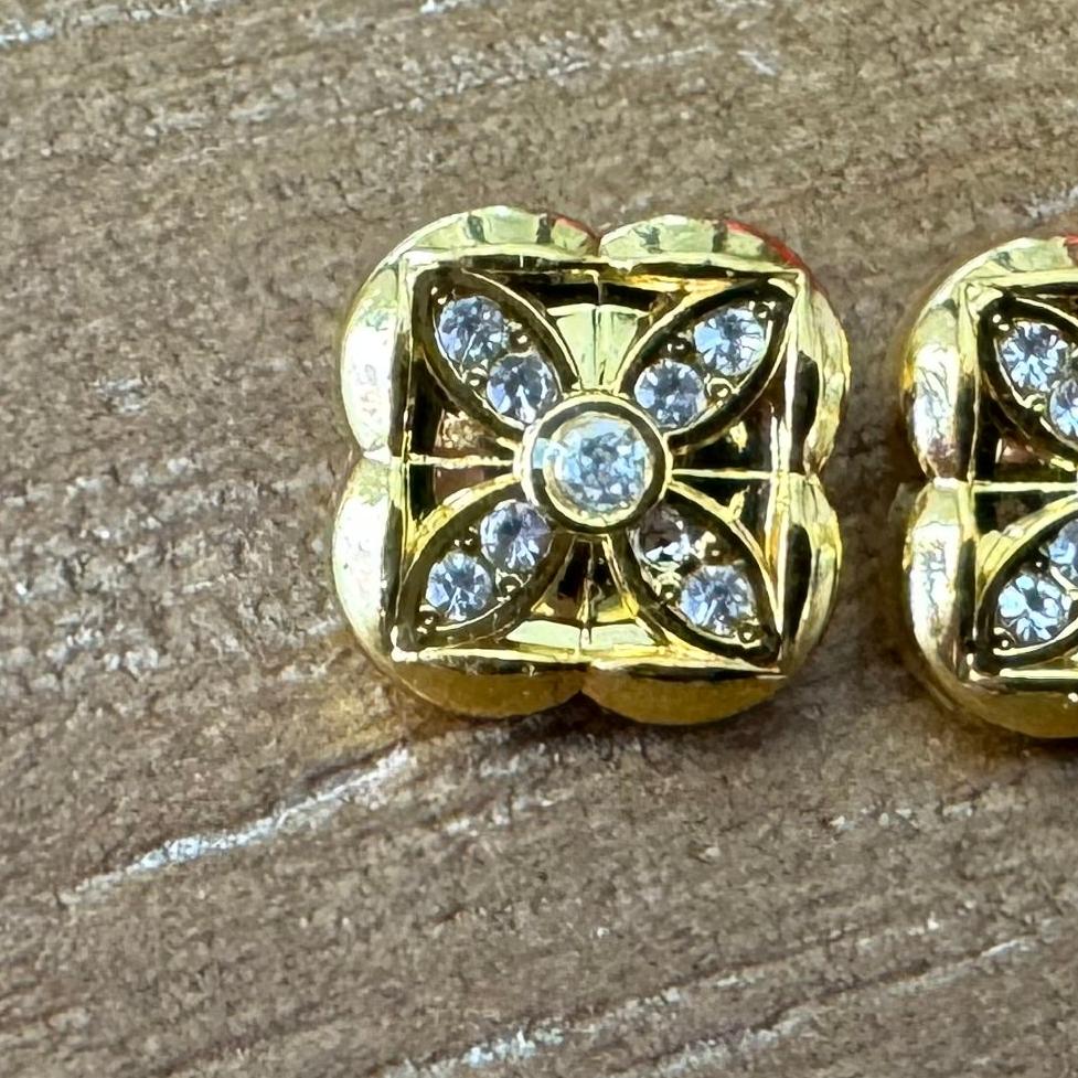 Yellow Gold Mini Clover Rhinestone Stud Earrings