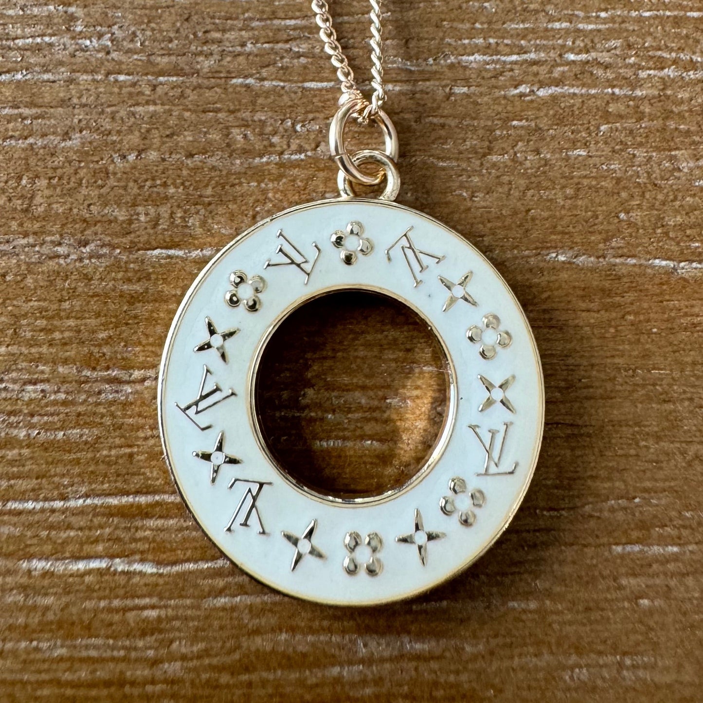 White Hollow Circle Monogram Necklace