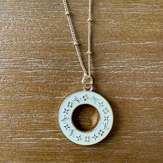 White Hollow Circle Monogram Necklace