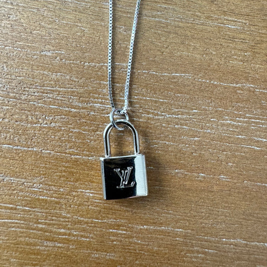 Silver Monogram Lock Necklace