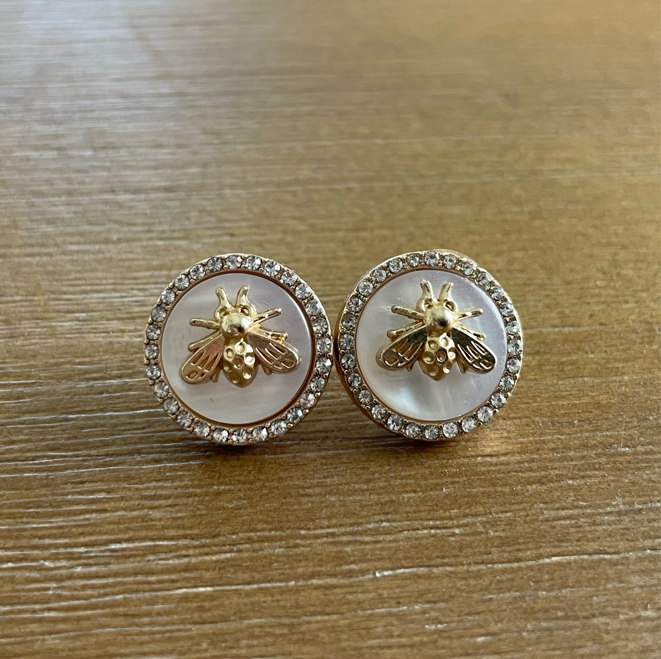 Pearl and Rhinestone Bee Stud Earrings