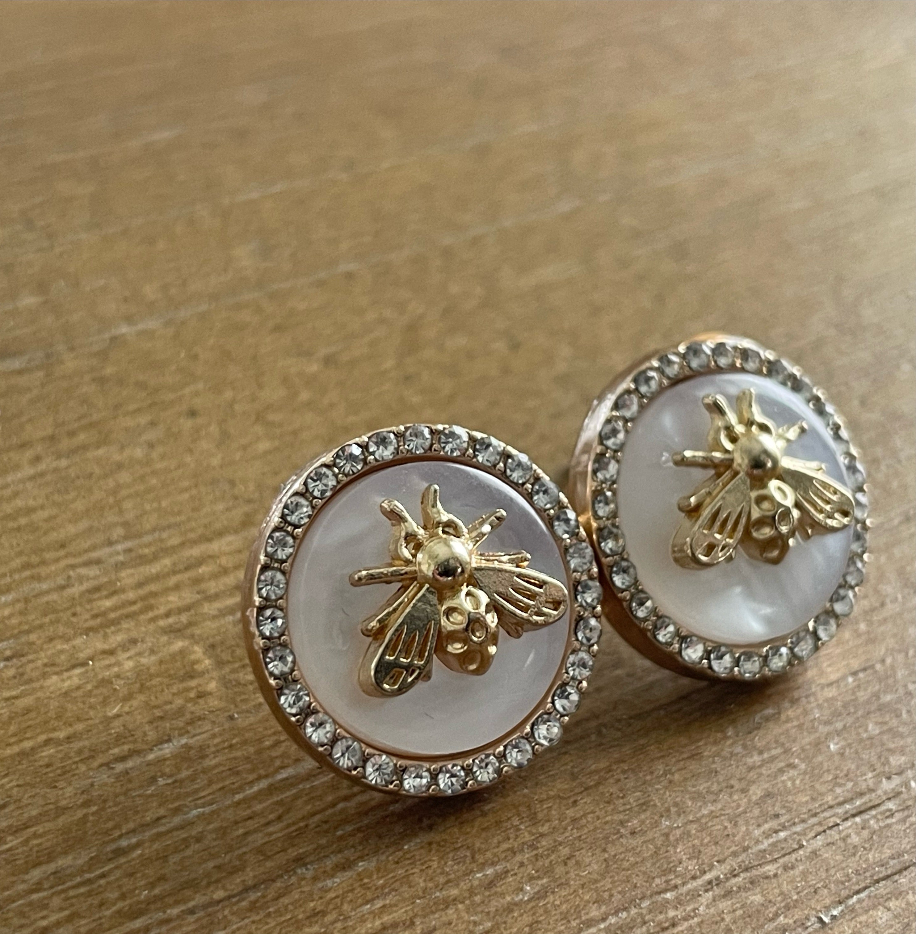 Pearl and Rhinestone Bee Stud Earrings