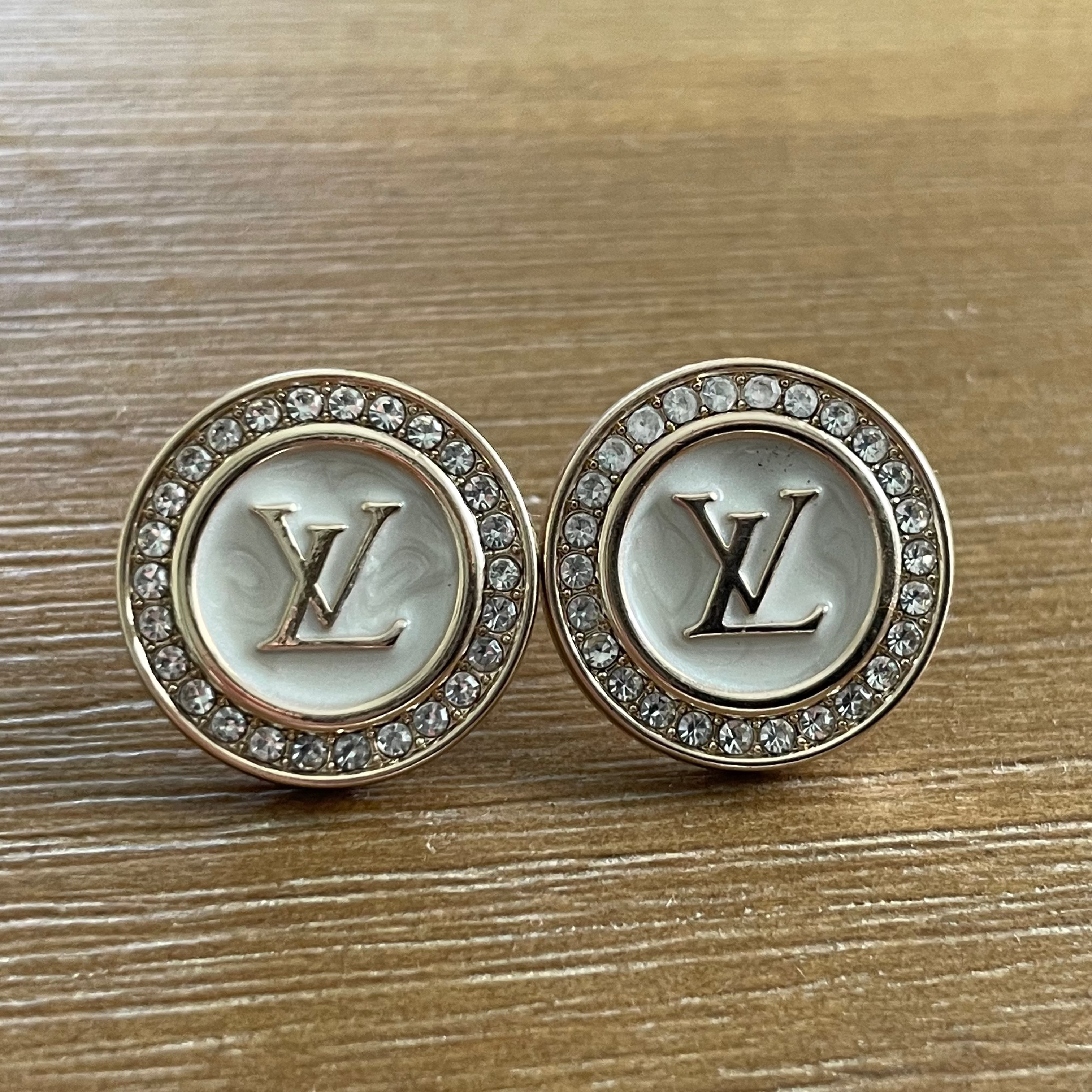 White Pearl Enamel and Crystal Round Stud Earrings