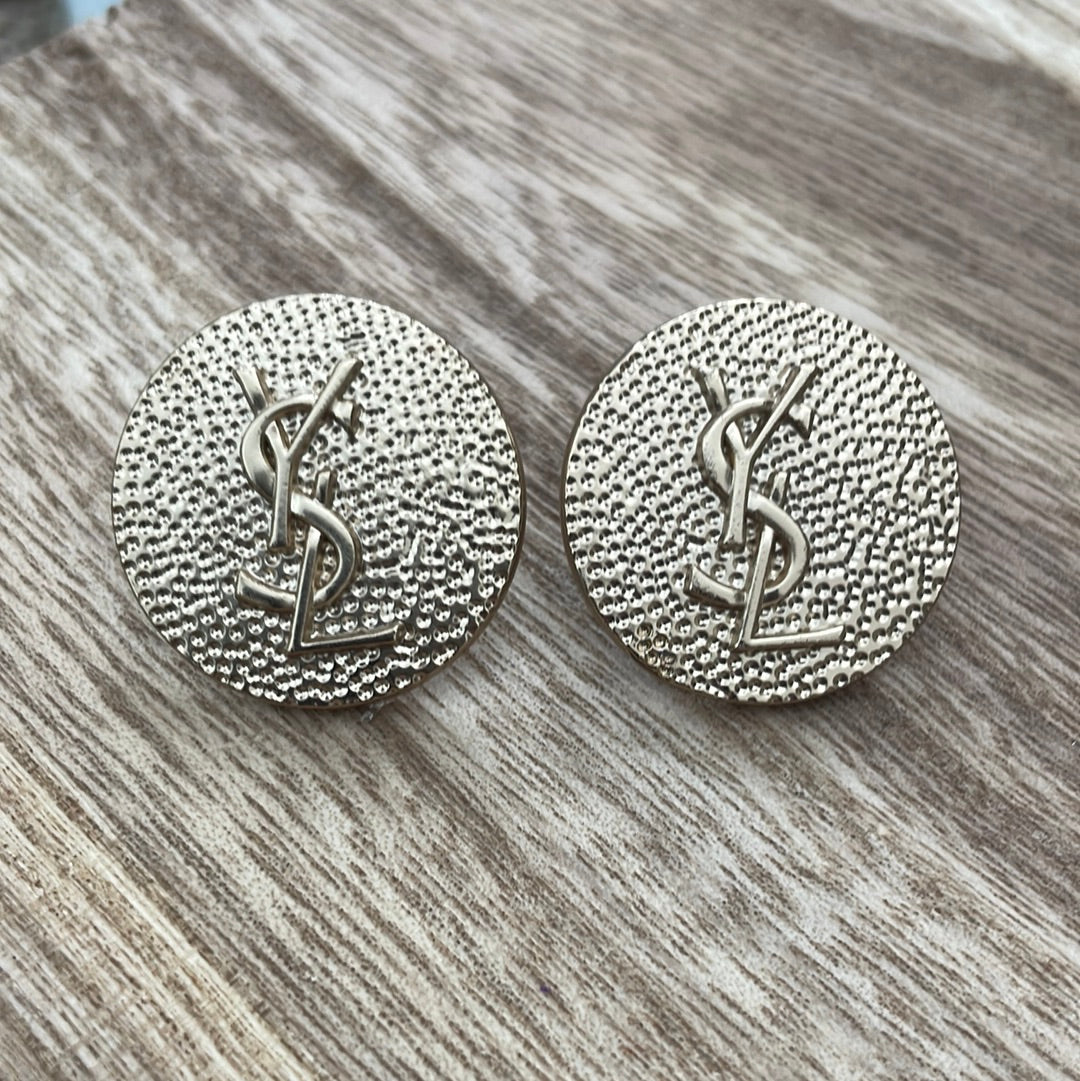 Large Pebble Gold Monogram Stud Earrings