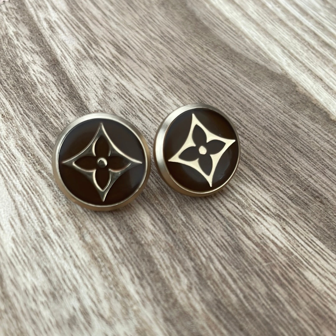 Brown Round and Gold Stud Earrings