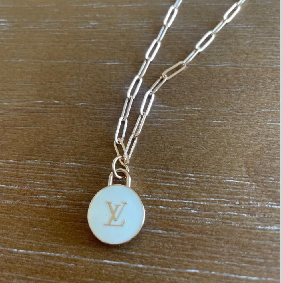 White Double Sided Enamel Round Necklace