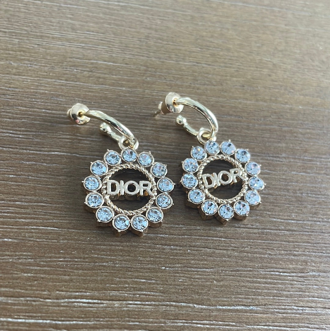 Gold and Crystal Surround Huggies or Stud Earrings