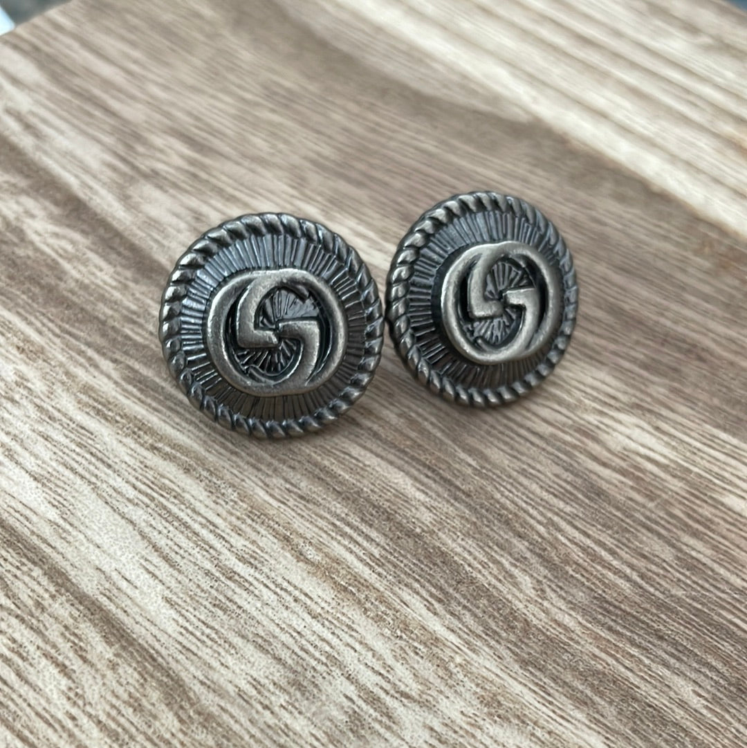 Gunmetal Round Stud Earrings