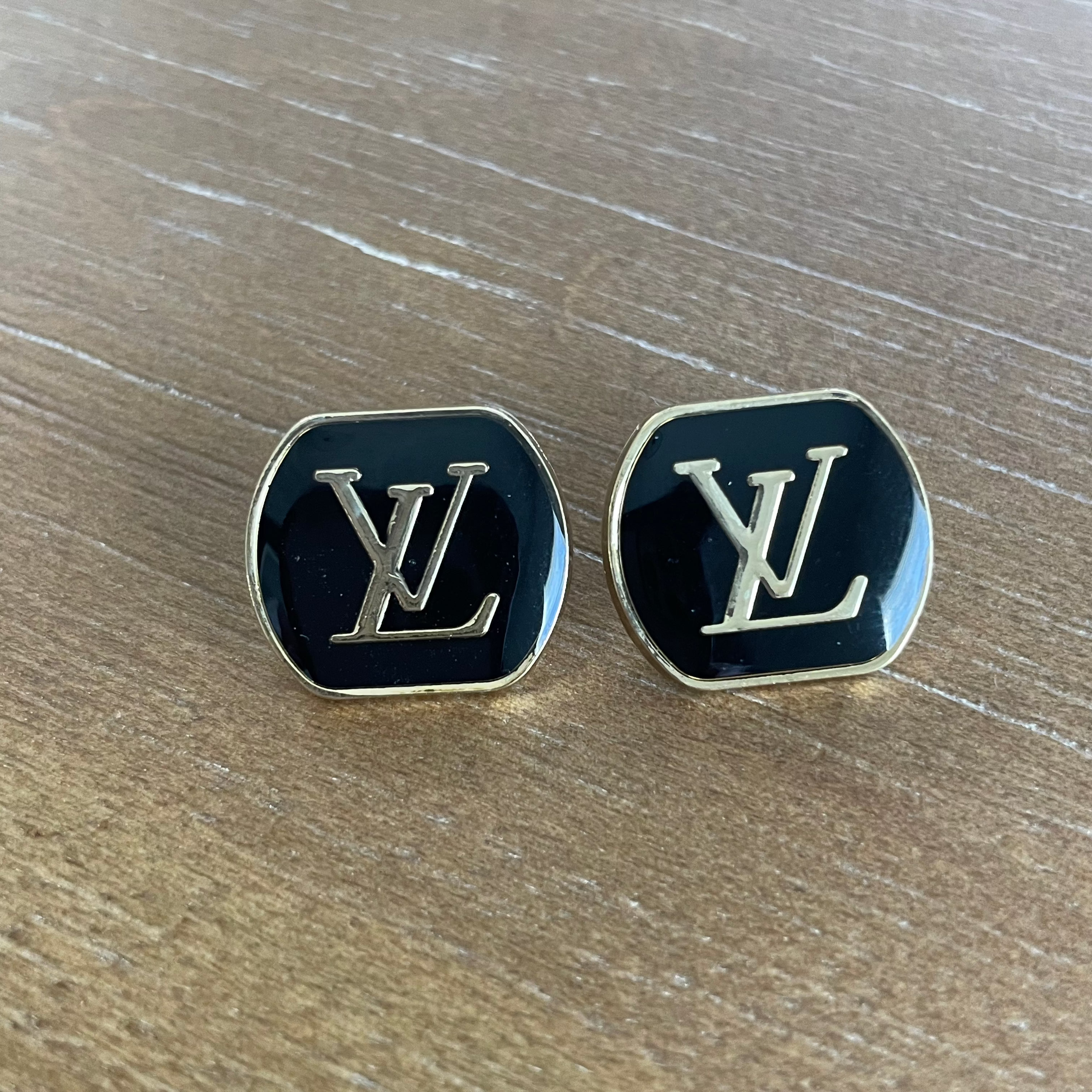 Black and Gold Enamel Stud Earrings