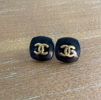 Black and Gold Metal Rounded Square Studs