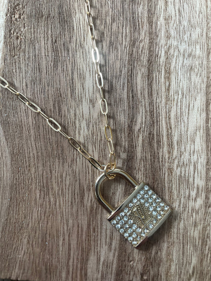 Rhinestone Lock Necklace