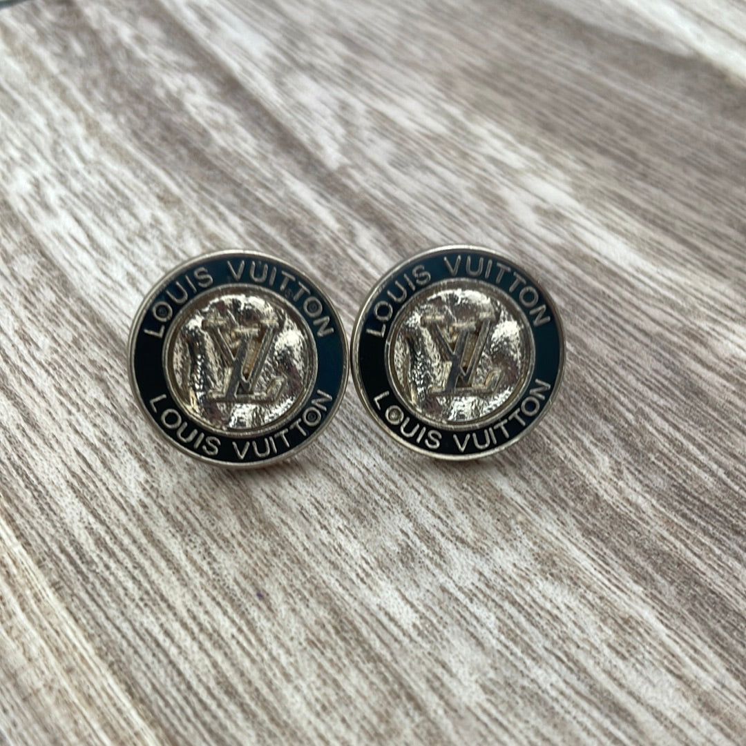 Black and Gold Textured Foil  Round Stud Earrings