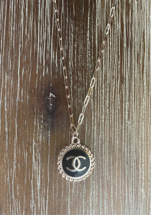 Black and Rose Gold Button Necklace