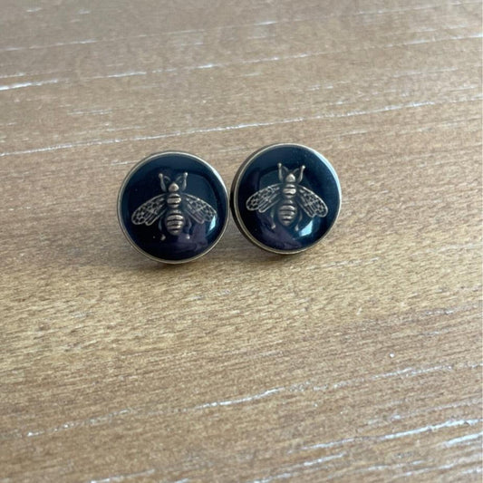 Black Small Bee Stud Earrings